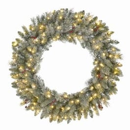 Jackson Snowy Pine Wreath, 50 Warm White Micro Dot LED Lights, 24-In.