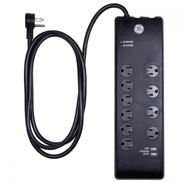 General Electric GE UltraPro 10-Outlet 2-USB 6ft. Surge Protector, Black